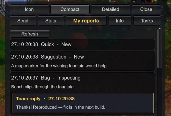 My reports — status and team replies