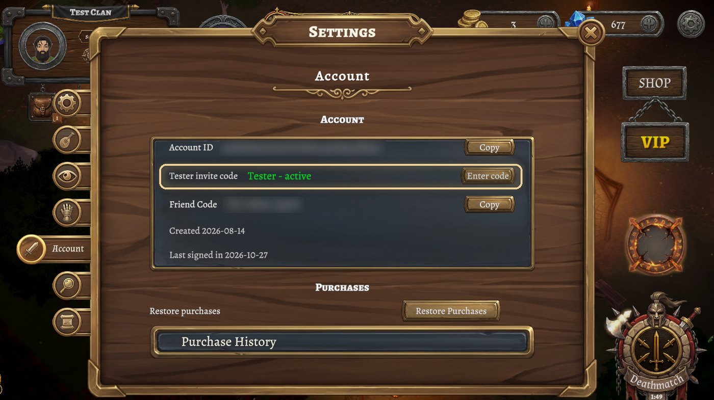 Settings › Account › Tester invite code